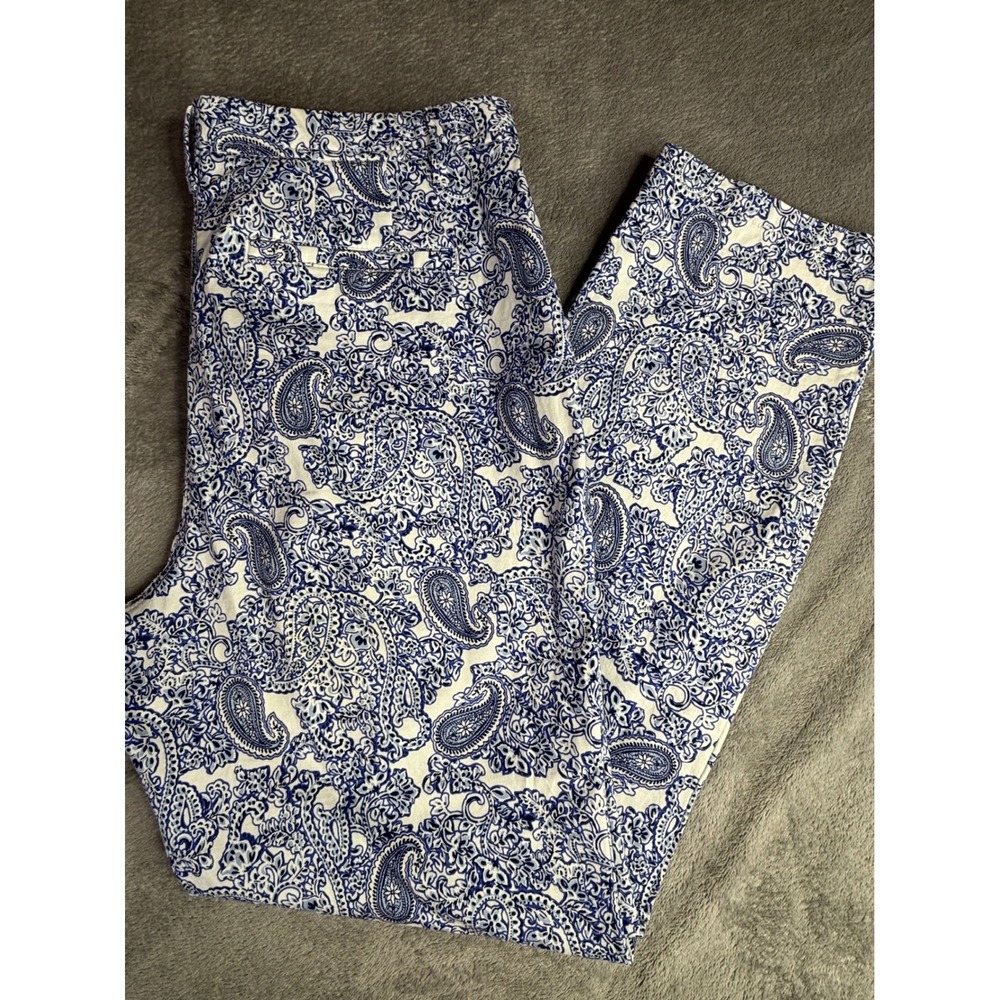 Talbots Relaxed Chino Pants Womens 10 Blue White Paisley Cotton Stretch Trousers